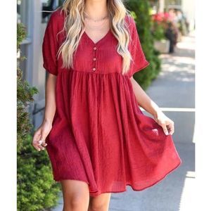 Dress Up Burgundy Babydoll Boho Lightweight Dress Size Small